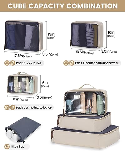 LOVEVOOK Carry on Backpack, 45L Large Travel Backpack for Women Men Airline Approved, Expandable Large Suitcase Backpacks With 4 Packing Cubes, Aer Travel Pack 3, Water Resistant Weekender Bag - color: Apricot, size: X-Large