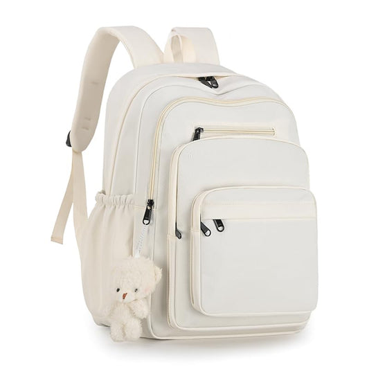 JARKJARD Cute School Backpack for Kids Teen Girls Aesthetic Lightweight Large Capacity Bookbag College Students School Bag Casual Travel Solid Color Daypack（White - color: White