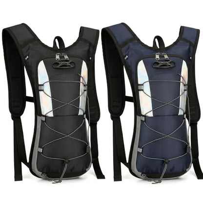 Sadnyy 2 Pcs Hydration Backpack Hiking Water Backpack for 2l Waterbag(Waterbag Not Included), Reflective Lightweight Cycling Daypack with Helmet Net Bag for Biking, Running, Skiing - color: Dark Blue, Black