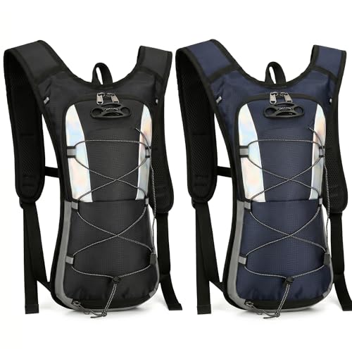 Sadnyy 2 Pcs Hydration Backpack Hiking Water Backpack for 2l Waterbag(Waterbag Not Included), Reflective Lightweight Cycling Daypack with Helmet Net Bag for Biking, Running, Skiing - color: Dark Blue, Black