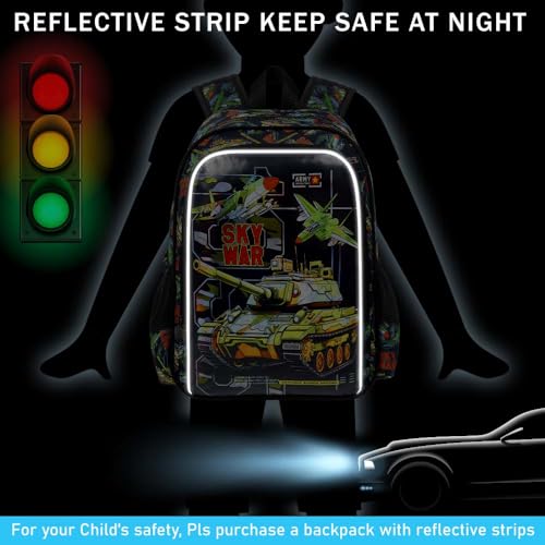 HPJGD 3PCS Tank Backpack for Kids, Water Resistant Boys Bookbag Set with Lunch Box, Cool School Bag for Elementary Preschool Toddler - Green Tank - color: Cool Uv Printed Mighty Tank Green