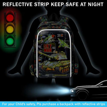 HPJGD 3PCS Tank Backpack for Kids, Water Resistant Boys Bookbag Set with Lunch Box, Cool School Bag for Elementary Preschool Toddler - Green Tank - color: Cool Uv Printed Mighty Tank Green