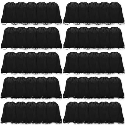 Grneric 50Pcs Drawstring Backpack Bulk Cinch Bag, Drawstring Bags Polyester for Gym Sports Beach Party Trip (Black) - color: Black