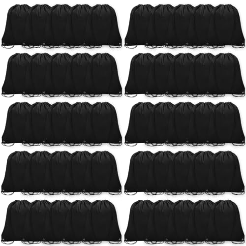 Grneric 50Pcs Drawstring Backpack Bulk Cinch Bag, Drawstring Bags Polyester for Gym Sports Beach Party Trip (Black) - color: Black