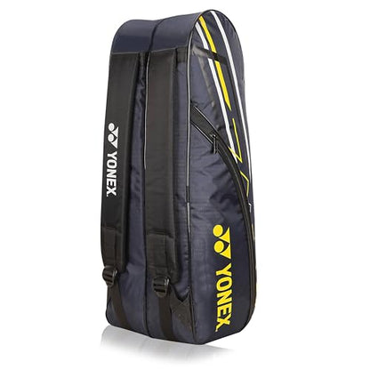 Yonex Stylish Badminton Kit-Bag |Double Zipper Compartment for Storage of 6 Rackets and Clothes|Side Pocket |Back Straps |Accessories Compartment |Made in India - color: NAVY BLUE CYBER LIME