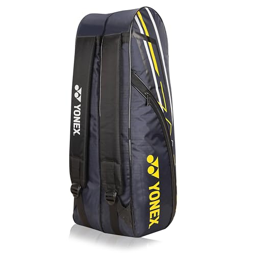Yonex Stylish Badminton Kit-Bag |Double Zipper Compartment for Storage of 6 Rackets and Clothes|Side Pocket |Back Straps |Accessories Compartment |Made in India - color: NAVY BLUE CYBER LIME