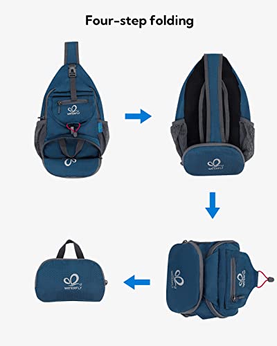 WATERFLY Packable Small Crossbody Sling Backpack Shoulder Chest Bag Daypack for Hiking Traveling - color: Blue