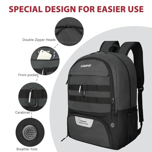LARIPOP Soccer Backpack with Ball Holder & Shoe Compartment Large Capacity Sports Bag for Training - color: Dark Grey