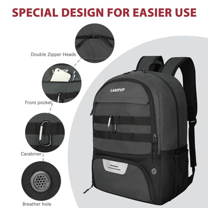 LARIPOP Soccer Backpack with Ball Holder & Shoe Compartment Large Capacity Sports Bag for Training - color: Dark Grey