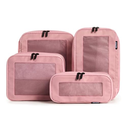 Aerotrunk Compression Packing Cubes for Travel - Luggage Organizer Bags - Double Zipper Packing Cubes for Suitcases (4-Pack, Rose) - color: Rose, size: 4-Pack