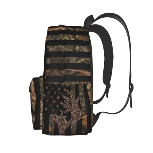Camo Hunting Backpack USA Flag Deer School Bag Lightweight Bookbag Casual Daypack for Girls Boys Kids Women Men Travel Laptop 16 Inch - color: Hunting