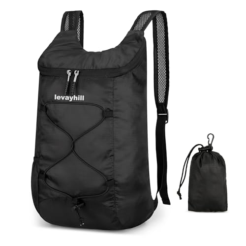 levayhill 16L Foldable Hiking Backpack,Small Packable Daypack,Black | Lightweight ,Outdoor Collapsible Rucksack,Ultralight Folding Back Pack, Water Repellent, Men Women Travel Gym, Easy Carry-on - color: Black