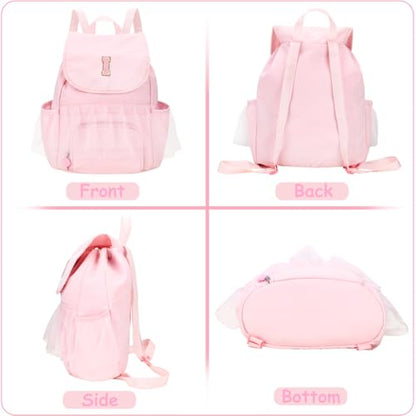 Kids Dance Bag Drawstring Backpack-Gym Sports Gym Bag with Shoes Compartment for Girls Swim Beach String Cinch Backpack with Two Water Bottle Pocket Pink C