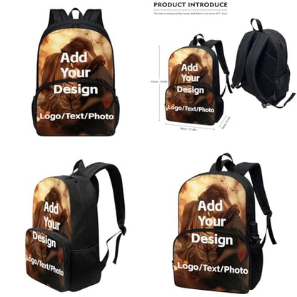 Custom Backpack for Girls Boys Backpack with Lunch Box Water Bottle Carrier with Strap and Soft Pencil Case 4Pcs Set 17" Bookbag with Large Front Pocket Sturdy School Bag for Kids Elementary - color: Customized