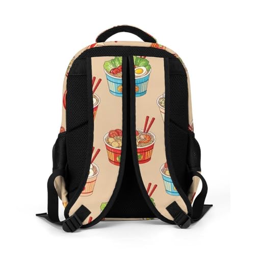 Sturdy Laptop Backpack Noodle Ramen, Anti Theft Water Resistant Travel Business Bag with Water Bottle Pockets Gifts for Men Women - color: Pattern (355)
