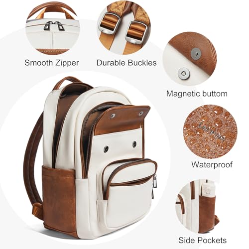 Leresas 37L Backpack Purse for Women Mens Teacher Bag Work Travel Back Pack Vegan Leather Laptop College Daypack Business Computer Book Bag Beige - color: Beige