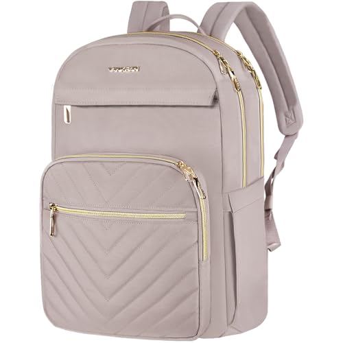 VANKEAN Laptop Backpack for Women,15.6 Inch Laptop Computer Bag Travel Backpack Purse,Waterproof Work Business Backpack College Teacher Bags, Light Dusty Pink - color: Quilted Light Dusty Pink/Grey Purple, size: 15.6 Inch
