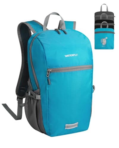 WATERFLY Small Lightweight Packable Backpack: 10L Mini Ultra Light Foldable Travel Sport Cycling Daypack with Breathable Shoulder Strap Outdoor Hiking Walking Day Pack for Women Men - color: Peacock Blue