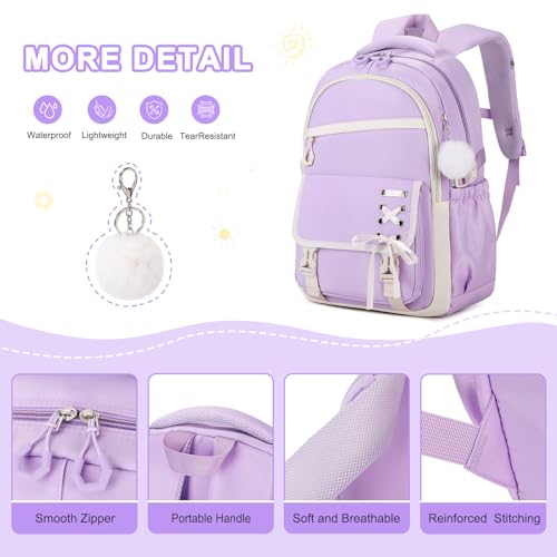 Scothen 3PCS Girls Backpack for School, Kids Backpack for Girls with Lunch Bag Pencil Case, Kids Bookbag Teen Backpacks for Elementary Middle High School (Purple) - color: Purple