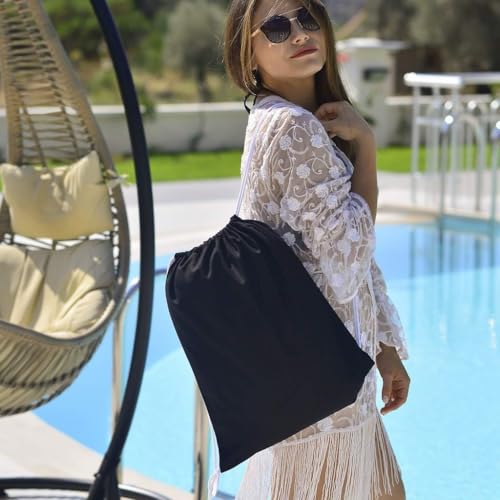 Black Cotton Drawstring Bag – 100% Cotton Reusable Sackpack, Lightweight Drawstring Backpack for Gym, Travel, School, Shopping & Daily Use, Eco-Friendly Tote Bag