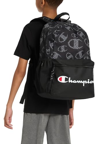 Champion Kids' Merit Backpack with Padded Straps, Water Bottle Pocket and Laptop Compartment for Daily Use, Black Combo, One Size - color: Black Combo