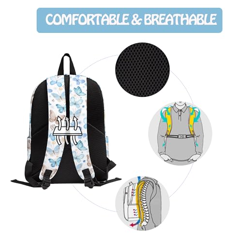 Butterfly 3PCS Backpack Set for Teens Elementary Middle High School, 17 Inch Lightweight Classic Bookpack 3 in 1 Set for Girls Boys, Kids Back to School Backpack with Lunch Box Pencil Case - color: Butterfly