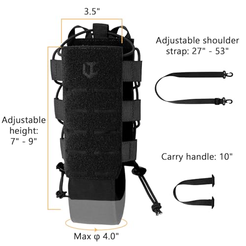 Tactical MOLLE Pouch Water Bottle Holder with Shoulder Strap Modular Bag for Outdoor Hiking Camping Hunting Fishing Airsoft - color: Black