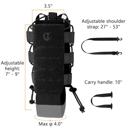 Tactical MOLLE Pouch Water Bottle Holder with Shoulder Strap Modular Bag for Outdoor Hiking Camping Hunting Fishing Airsoft - color: Black