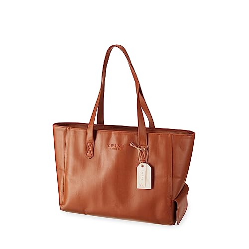 Twine Insulated Wine Cooler Bag, Faux Leather Tote with Insulated Liner, Shoulder Straps, Adjustable Divider, Silver Zipper, Tan, Set of 1 - style: Insulated Wine Tote Bag