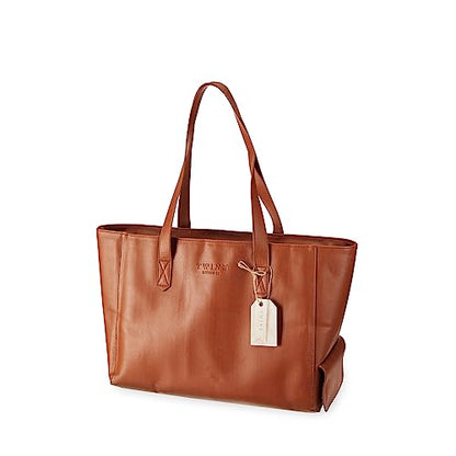 Twine Insulated Wine Cooler Bag, Faux Leather Tote with Insulated Liner, Shoulder Straps, Adjustable Divider, Silver Zipper, Tan, Set of 1 - style: Insulated Wine Tote Bag