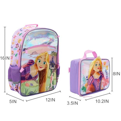 BIOWORLD Girls Tangled Make Your Own Fairy Tale Kids Four-Piece School Backpack (Little Kid/Big Kid) Pink One Size