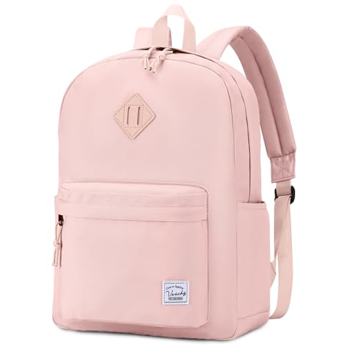 VASCHY Lightweight Backpack for School, Water Resistant Classic Bookbag with Side Pockets for Girls,Kids,Teens Blush Pink - color: Blush Pink