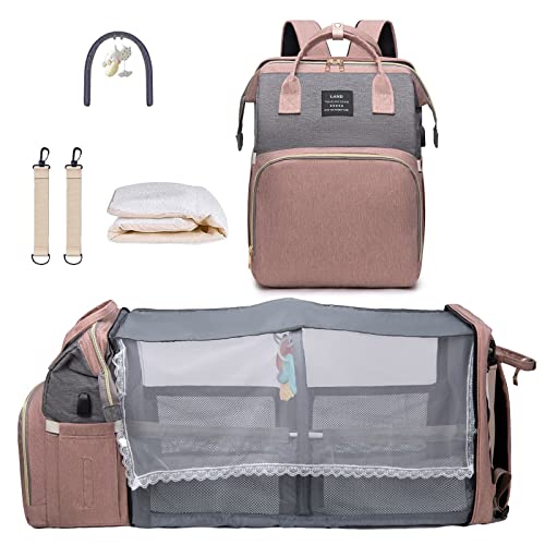 ANWTOTU Baby Diaper Bags with Changing Station,900D Oxford Waterproof Diaper Bag Backpack for Moms Dads with USB Charging Port,Large Capacity Baby Essentials(Ungrade Pink Grey) - color: Ungrade-pinkgrey