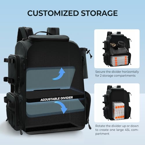 KastKing Bait Boss Fishing Tackle Backpack with Rod Holders-4 Tackle Boxes-Rain Cover,Storage for Fishing Gear - color: E: Black (Aluminum Back Support System)