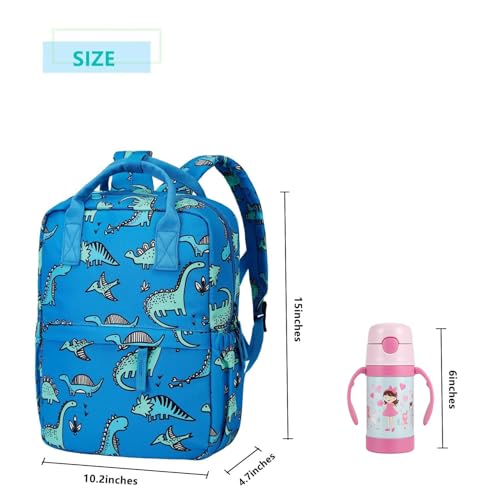 Cute Preschool Backpack Toddler School Book Bag for Girls Boys Kids Kindergarten Nursery Travel Bag with Chest Strap(15inch, Blue Dinosaur) - color: Blue Dinosaur, size: 15inch