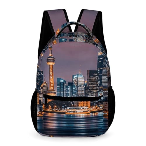 City Picture Night Backpack for Women Men Lightweight Laptop Backpack Purse Travel Casual Daypack
