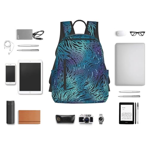 Blue zebra print Travel Backpack for Men & Women 14 inch Laptop Backpack Waterproof Work Back Pack - color: Blue Zebra Print