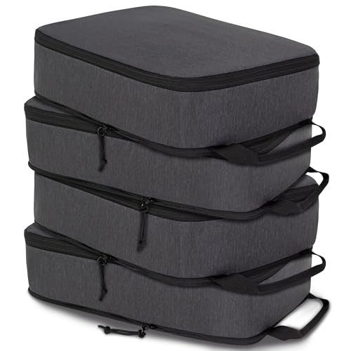 Compression Packing Cubes for Travel Essentials, Expandable Compression Bags Travel Cubes for Packing Suitcase Organizer Bags (Black, 4 pcs) - color: Black-L-4pcs, size: Large