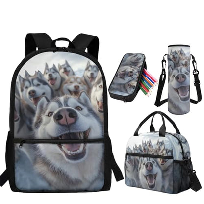 Dog Backpack for Kids Girls Backpack with Lunch Box Pencil Case and Water Bottle Holder Set 4 Pieces Cute Backpacks for Teen Girls Back to School Bags with Adjustable Straps - color: Dog