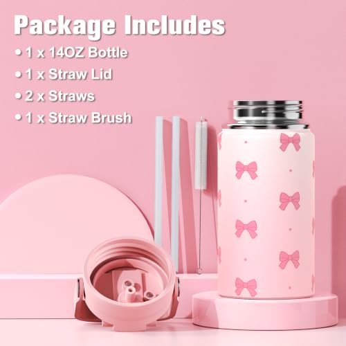 Bevalsa Backpack for Girls, Bow Bookpack with 14oz Insulated Water Bottle, Lunch Bag & Pen Case, Schoolbag for Kids & BPA-FREE Stainless Steel Metal Cup for Elementary Middle Student (Pink) - color: Pink