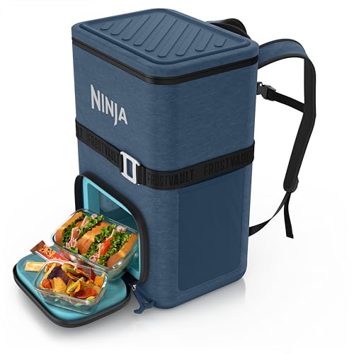 Ninja | Backpack Cooler | FrostVault Go 36 Can Soft Cooler | Leakproof Zipper with Built in Can Opener, 2 Ice Packs & Dry Storage Drawer | for Hiking, Camping & More | Lakeshore Blue | FF136NV - color: Blue, size: 36 Can