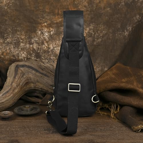 Le'aokuu Men Fashion Casual Tea Designer Travel Hiking Crossbody Chest Sling Bag Rig One Shoulder Strap Bag Men Leather 8015 | Fashion - color: X Dark Black