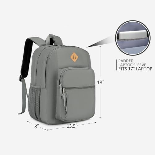 abshoo Classical Basic Womens Travel Backpack For College Men Water Resistant Large Bookbag (Grey) - color: Grey, size: Large