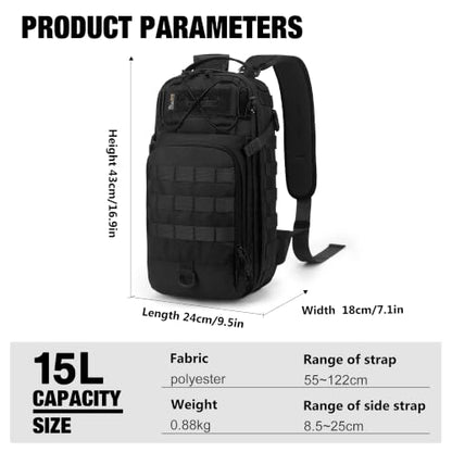 Mardingtop Small Tactical Backpack,Molle Military Rucksack Daypack for Hiking Traveling,15L Sling bag，Crossbody Bag for men - color: Black-15l
