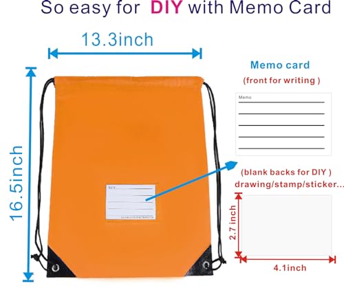 Drawstring Backpack Bulk 20 Pcs Draw String Bags DIY Gym Sports Traveling Yoga Cinch Bag Sackpack Drawstring Memo Card (orange) - color: Orange
