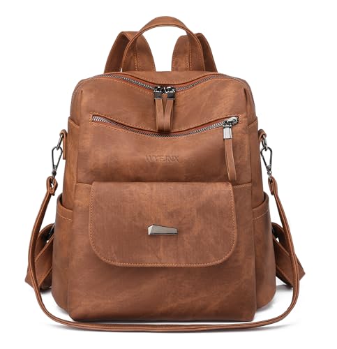 WYFJNX PU Leather Backpack Purse for Women Fashion Multipurpose Design Handbag Ladies Shoulder Bags Travel Backpack Brown - color: Brown