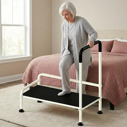 Seniors Assist Step Stool with Support Handrail, Non-Slip Platform, Height Adjustable, Multi-Purpose Household Mobility Foot Stool(Milky White) - color: Milky White