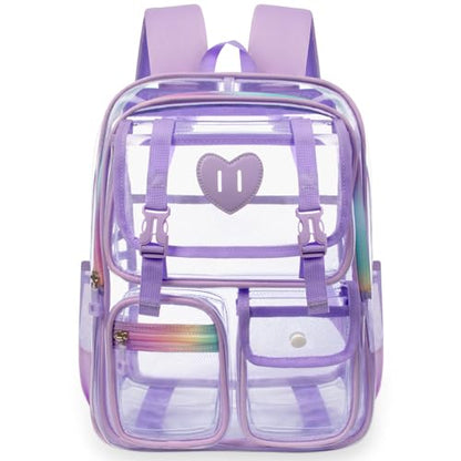Clear Backpack for Girls Women Heavy Duty Transparent Bookbag School Backpack with Mesh Pockets Stadium Approved See Through Backpack (Purple) - color: Purple