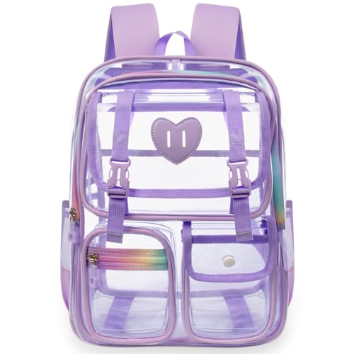 Clear Backpack for Girls Women Heavy Duty Transparent Bookbag School Backpack with Mesh Pockets Stadium Approved See Through Backpack (Purple) - color: Purple