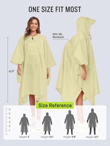 SaphiRose Extra Thick Hooded Rain Poncho Double Layer Waterproof Raincoat Jacket for Men Women Adults - color: Beige